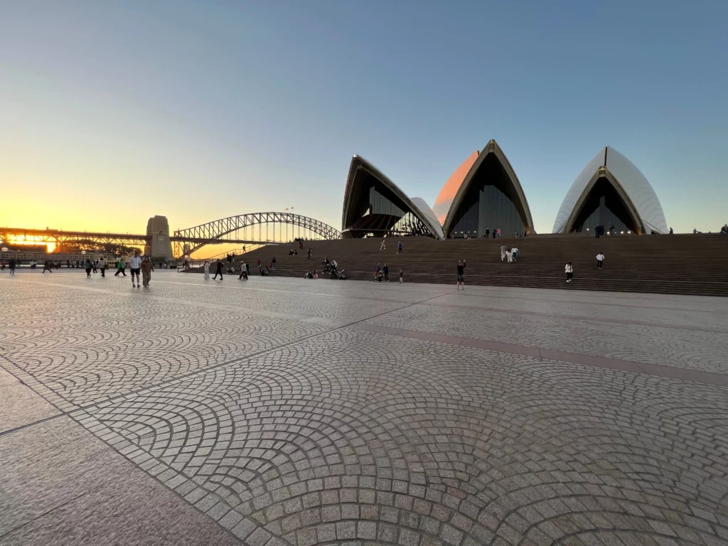 A view of the Sydney Opera House from the forecourt